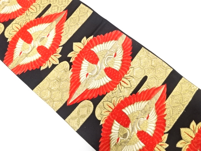 JAPANESE KIMONO / ANTIQUE FUKURO OBI / SILK / WOVEN CRANES